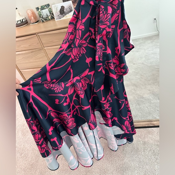 Gorgeous wrap bodice spaghetti strap Maxi Dress Navy Pink size Small - Picture 3 of 7